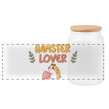 Hamster Lover Design with Pink Heart - Panoramic Cookie Jar with Wooden Lid - white - Front