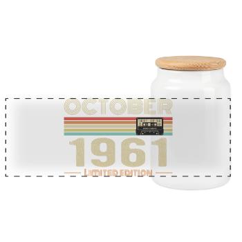 Anniversaire octobre 1961 - Birthday october 1961 - Boîte à biscuits avec couvercle en bois - blanc - Devant