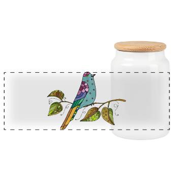 Bunter Vogel - Panorama Keksdose mit Holzdeckel - Weiß - Vorne