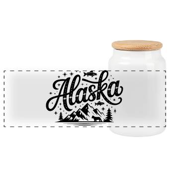 Alaska - Souvenir USA State Design - Panorama Keksdose mit Holzdeckel - Weiß - Vorne