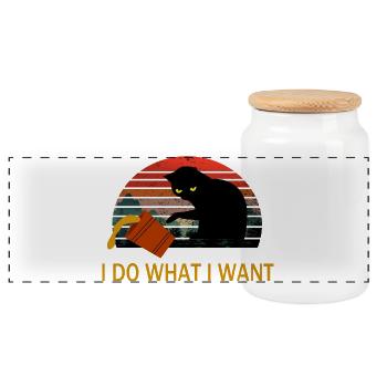 Je fais ce que je veux T-shirt chat noir - Boîte à biscuits avec couvercle en bois - blanc - Devant