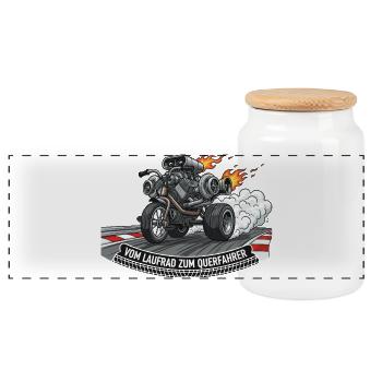 From balance bike to lateral rider - Panoramic Cookie Jar with Wooden Lid - white - Front