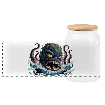 Mythical Kraken Monster Illustration - Panoramic Cookie Jar with Wooden Lid - white - Front
