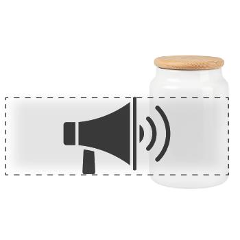 Megaphon-Icon-Design - Panorama Keksdose mit Holzdeckel - Weiß - Vorne