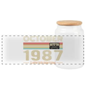 Geburtstag Oktober 1987 - Panorama Keksdose mit Holzdeckel - Weiß - Vorne