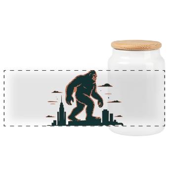 Giant Gorilla Over City Skyline - Panoramic Cookie Jar with Wooden Lid - white - Front