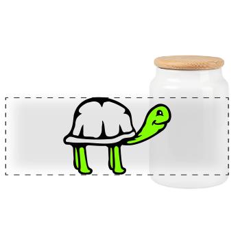 Turtle long neck smiling happy funny - Panoramic Cookie Jar with Wooden Lid - white - Front