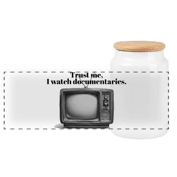 Documentaries | Funny True Crime Retro TV Design - Panoramic Cookie Jar with Wooden Lid - white - Front