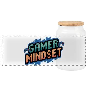 Pixelated Gamer Minset Design - Panoramic Cookie Jar with Wooden Lid - white - Front