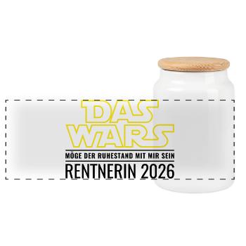 Rentnerin 2026 Ruhestand Das wars Rente Geschenk - Panorama Keksdose mit Holzdeckel - Weiß - Vorne