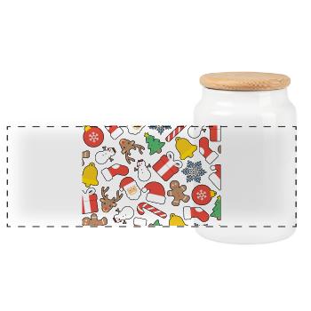 Black Festive Christmas Pattern - Panoramic Cookie Jar with Wooden Lid - white - Front