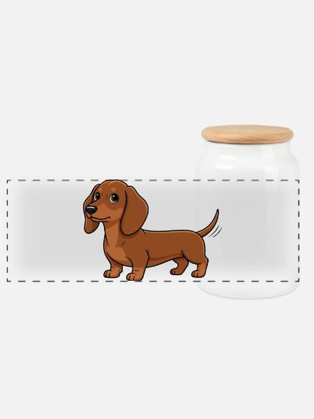 Teckel_puppy_bruin - Panorama Keksdose mit Holzdeckel - Weiß