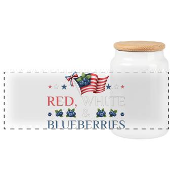 Red White & Blueberries Patriotic Design - Panoramic Cookie Jar with Wooden Lid - white - Front