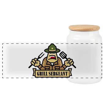 Grill Sergeant (Grillen / BBQ / Barbecue) - Panorama Keksdose mit Holzdeckel - Weiß - Vorne