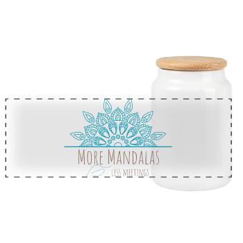 More mandalas, fewer meetings - Panoramic Cookie Jar with Wooden Lid - white - Front
