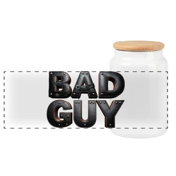 Bad Guy – 3D Letters in Leather Look Style - Panoramic Cookie Jar with Wooden Lid - white - Front