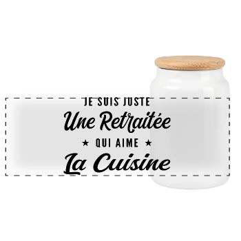 Retraitée Cuisinière Humour Cadeau Retraite - Boîte à biscuits avec couvercle en bois - blanc - Devant