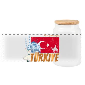 Türkiye Istanbul Vintage Flag Turkey Sovenir - Panoramic Cookie Jar with Wooden Lid - white - Front