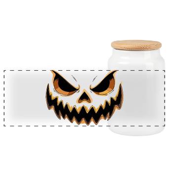 Grimmiges Kürbisgesicht zu Halloween Boo - Panorama Keksdose mit Holzdeckel - Weiß - Vorne