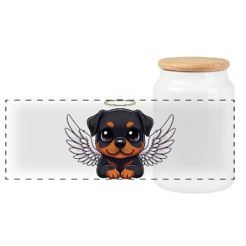 Rottweiler Welpe Engel Weihnachten Flügel Treue - Panorama Keksdose mit Holzdeckel - Weiß - Vorne