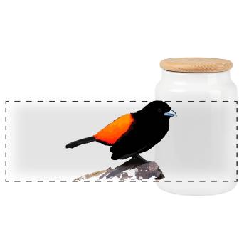 Black raven orange plumage - Panoramic Cookie Jar with Wooden Lid - white - Front