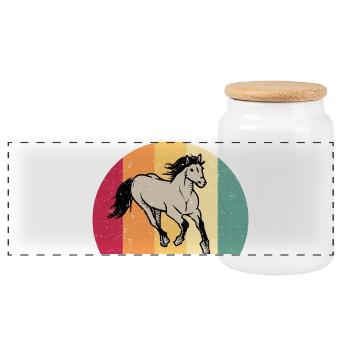 Pferd Motiv Pferdemotiv Retro Vintage Look - Panorama Keksdose mit Holzdeckel - Weiß - Vorne