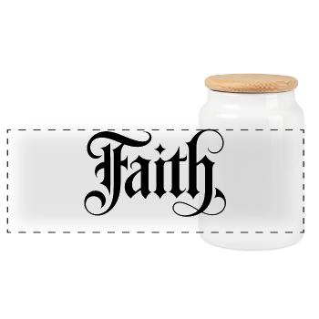 Faith - Stoic Roman Design - Panoramic Cookie Jar with Wooden Lid - white - Front