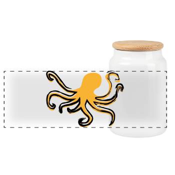 Octopus Style - Panoramic Cookie Jar with Wooden Lid - white - Front