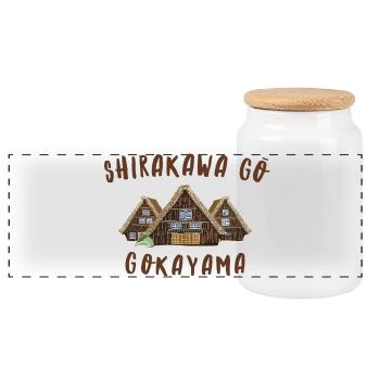 ShirakawaGo Gokayama Houses, Hand Drawing Japan - Panoramic Cookie Jar with Wooden Lid - white - Front