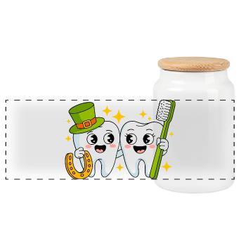 Funny Dentist St Patricks Art - Panoramic Cookie Jar with Wooden Lid - white - Front