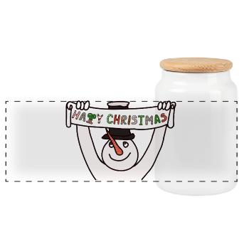 Snowman full of Christmas anticipation - Panoramic Cookie Jar with Wooden Lid - white - Front