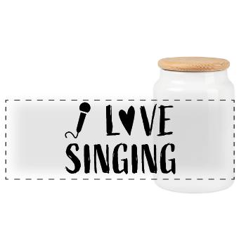 I love singing - Music Love Singer - Panoramic Cookie Jar with Wooden Lid - white - Front