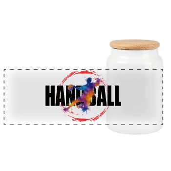 Handball - Boîte à biscuits avec couvercle en bois - blanc - Devant