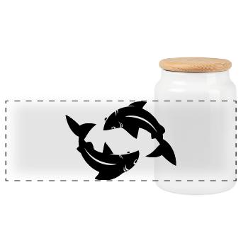 Pisces Circle Flow Emblem - Panoramic Cookie Jar with Wooden Lid - white - Front