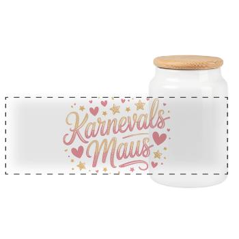 Karnevalsmaus Karneval Köln Kölner Karnevals Maus - Panorama Keksdose mit Holzdeckel - Weiß - Vorne