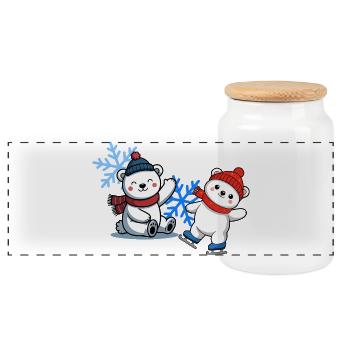 Winter Bear Friends - Panoramic Cookie Jar with Wooden Lid - white - Front