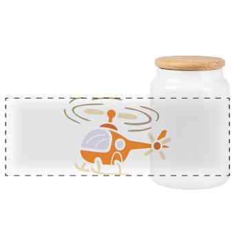 Lustiger Cartoon Helikopter im Comic Stil - Panorama Keksdose mit Holzdeckel - Weiß - Vorne