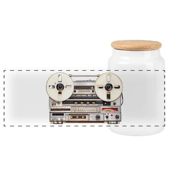 Vintage Tonband-Kassettenrekorder Flair - Panorama Keksdose mit Holzdeckel - Weiß - Vorne