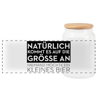 Natürlich kommt’s auf Größe an Shirt - Panorama Keksdose mit Holzdeckel - Weiß - Vorne