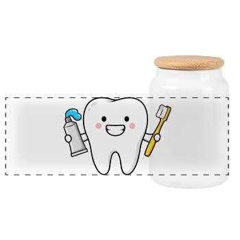 Dent mignonne avec brosse à dents - Boîte à biscuits avec couvercle en bois - blanc - Devant