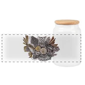 Contraste des ornements en fleurs d’or - Boîte à biscuits avec couvercle en bois - blanc - Devant