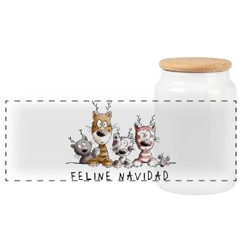 Félin Navidad Chats Noël - Boîte à biscuits avec couvercle en bois - blanc - Devant