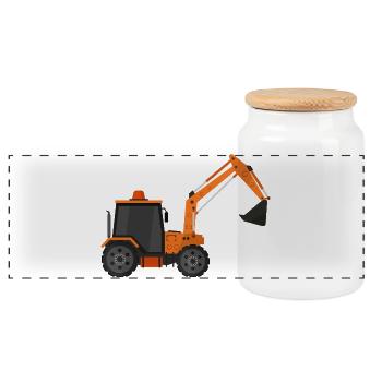 Bagger - Panorama Keksdose mit Holzdeckel - Weiß - Vorne