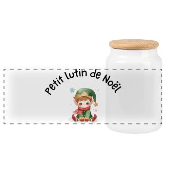 Little Christmas elf - Panoramic Cookie Jar with Wooden Lid - white - Front