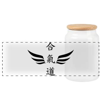Aïkido - Art Martial - Aïkidoka - Boîte à biscuits avec couvercle en bois - blanc - Devant