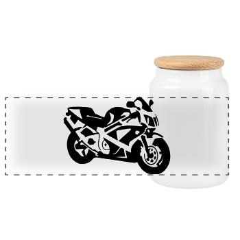 motorcycle - Panoramic Cookie Jar with Wooden Lid - white - Front