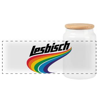  Lesbisch Regenbogen Pride LGBTQ CSD Love Is Love - Panorama Keksdose mit Holzdeckel - Weiß - Vorne