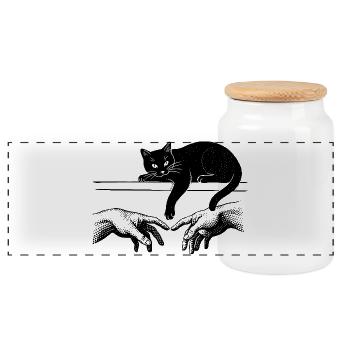 Création d’Adam avec un chat troublant - Boîte à biscuits avec couvercle en bois - blanc - Devant