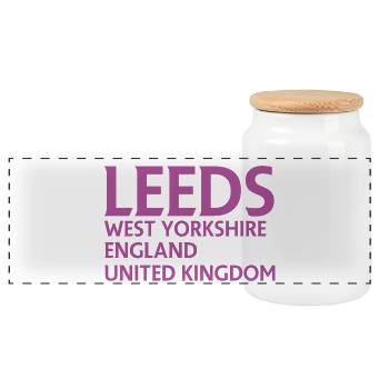 Leeds – England Liedtextdesign - Panorama Keksdose mit Holzdeckel - Weiß - Vorne