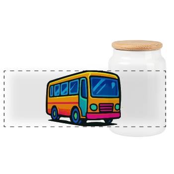  Comic-Bus Illustration - Panorama Keksdose mit Holzdeckel - Weiß - Vorne